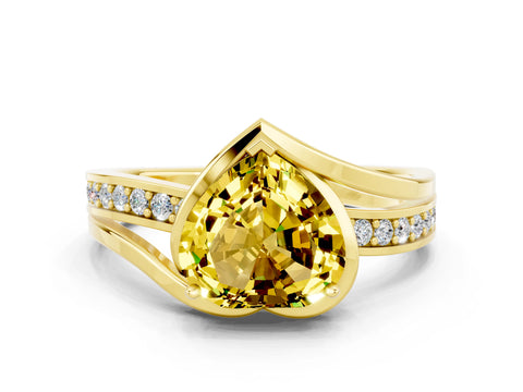 Yellow gold Heart Cut Yellow Sapphire Solitaire Ring with Split Shank and Prong Setting