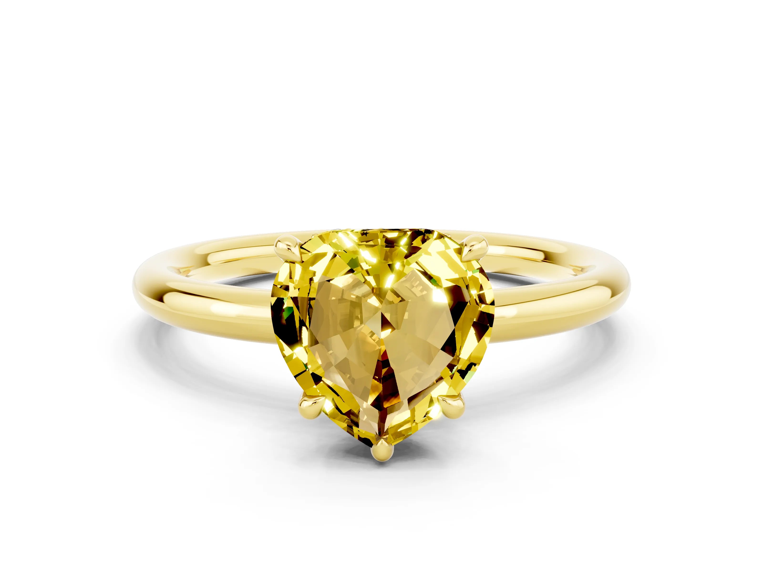 Yellow gold Heart Cut Yellow Sapphire Solitaire Ring with Thin Band and Four-Prong Setting_24