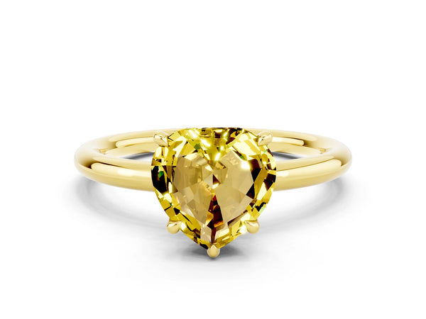 Yellow gold Heart Cut Yellow Sapphire Solitaire Ring with Thin Band and Four-Prong Setting