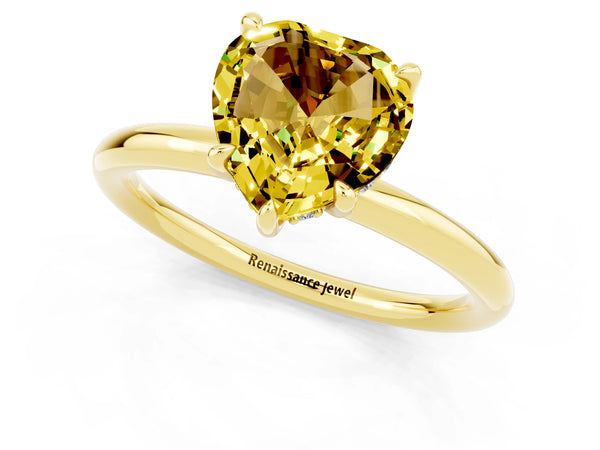 Yellow gold Heart Cut Yellow Sapphire Solitaire Ring with Thin Band and Four-Prong Setting