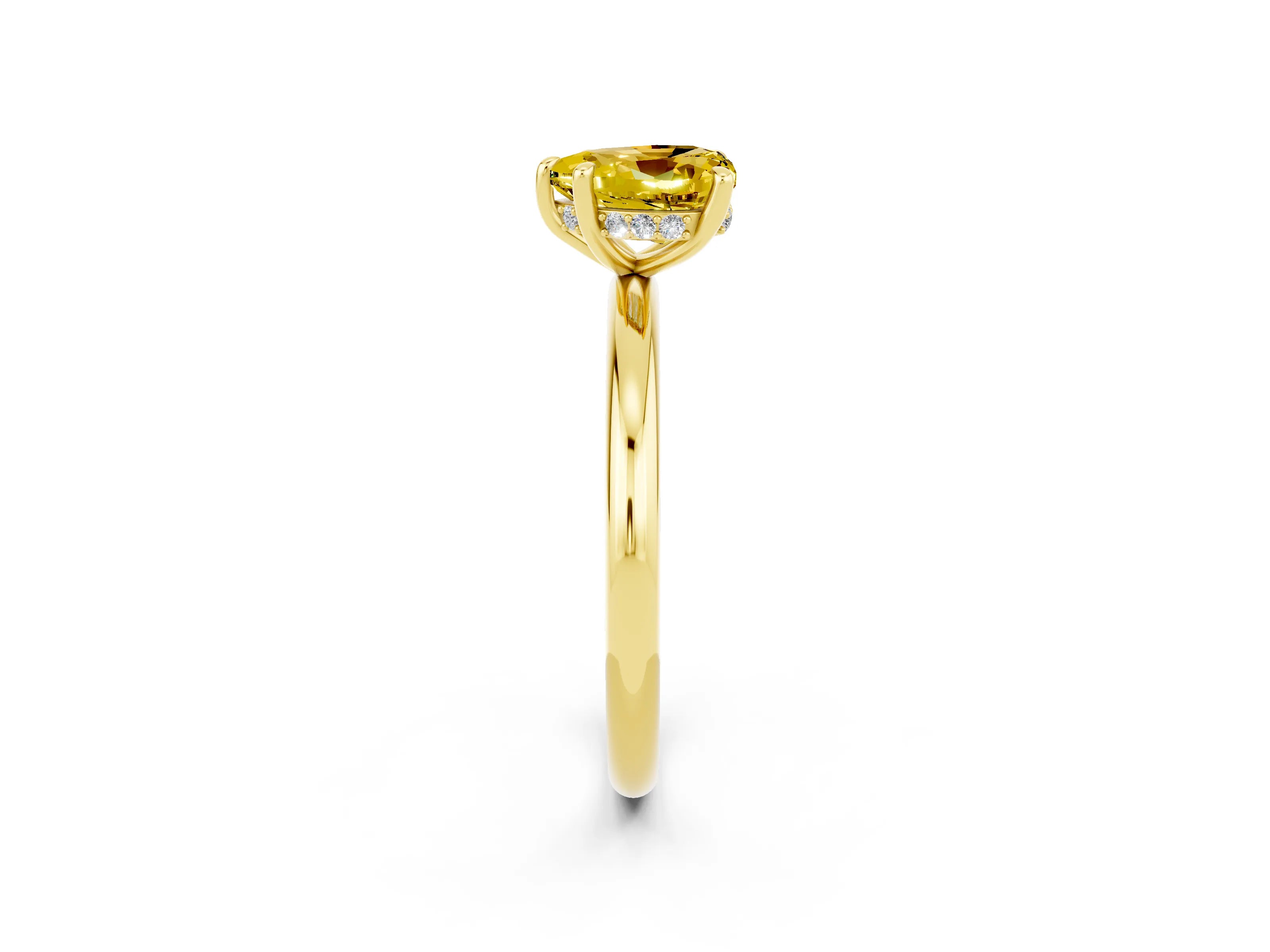 Yellow gold Heart Cut Yellow Sapphire Solitaire Ring with Thin Band and Four-Prong Setting_26