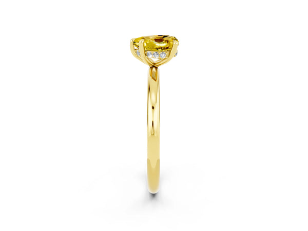 Yellow gold Heart Cut Yellow Sapphire Solitaire Ring with Thin Band and Four-Prong Setting