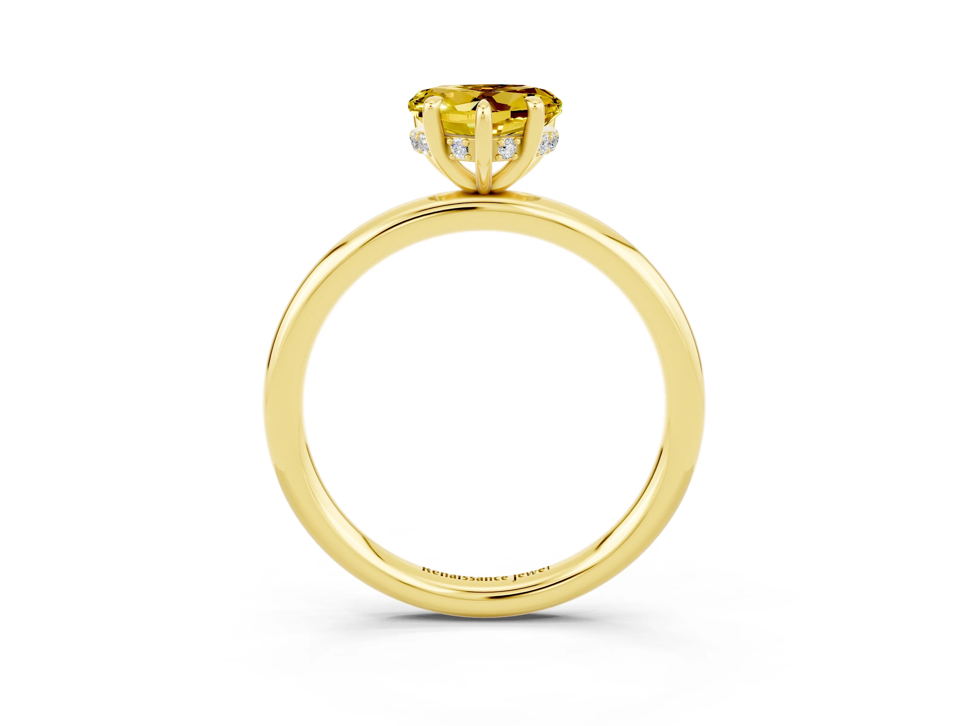 Yellow gold Heart Cut Yellow Sapphire Solitaire Ring with Thin Band and Four-Prong Setting_27
