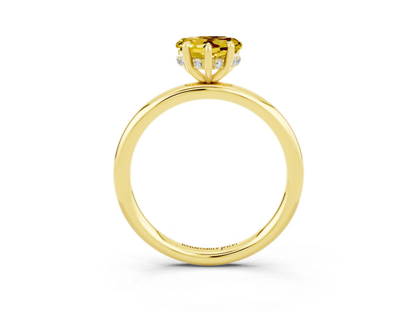 Yellow gold Heart Cut Yellow Sapphire Solitaire Ring with Thin Band and Four-Prong Setting
