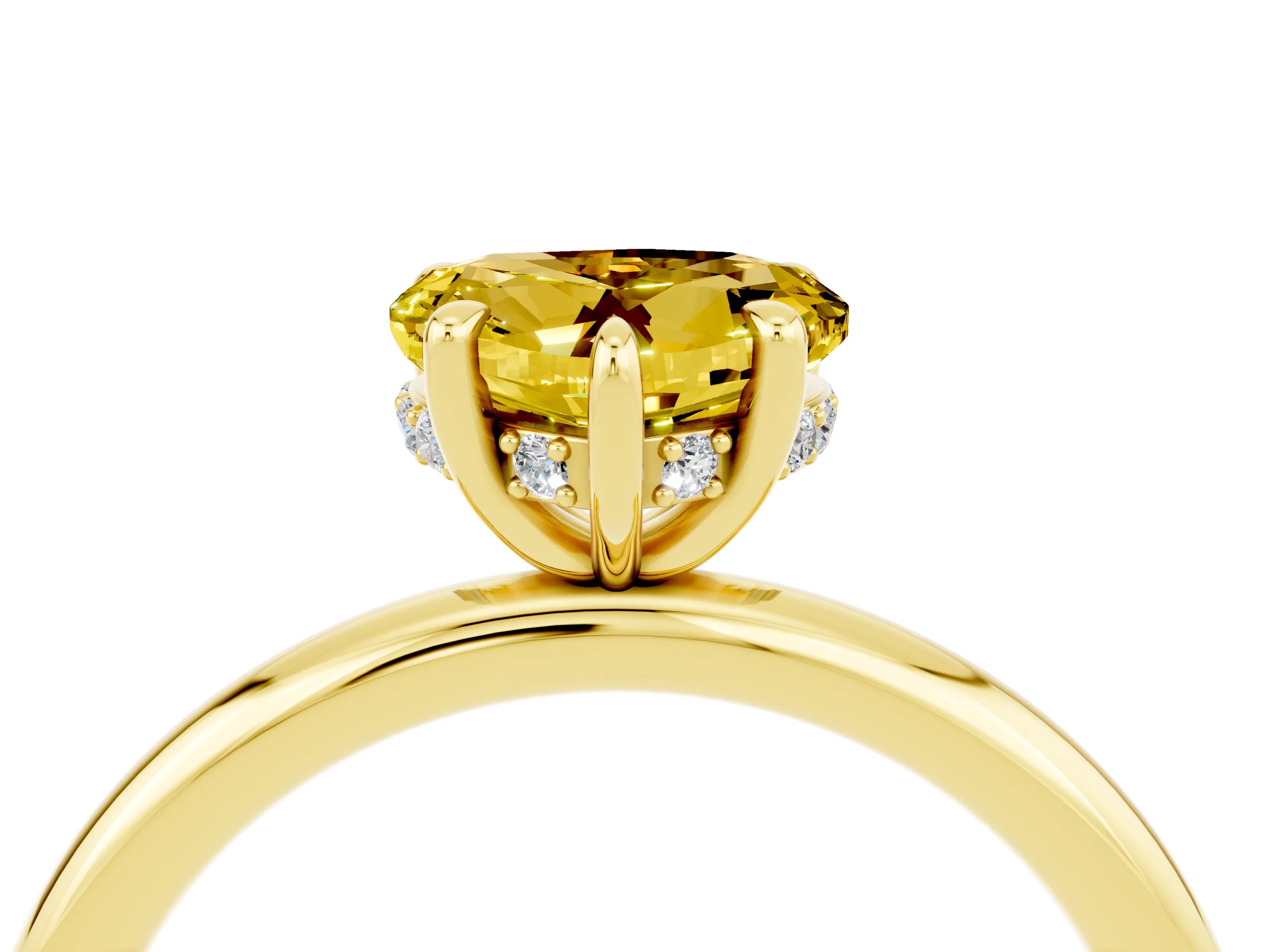 Yellow gold Heart Cut Yellow Sapphire Solitaire Ring with Thin Band and Four-Prong Setting_28