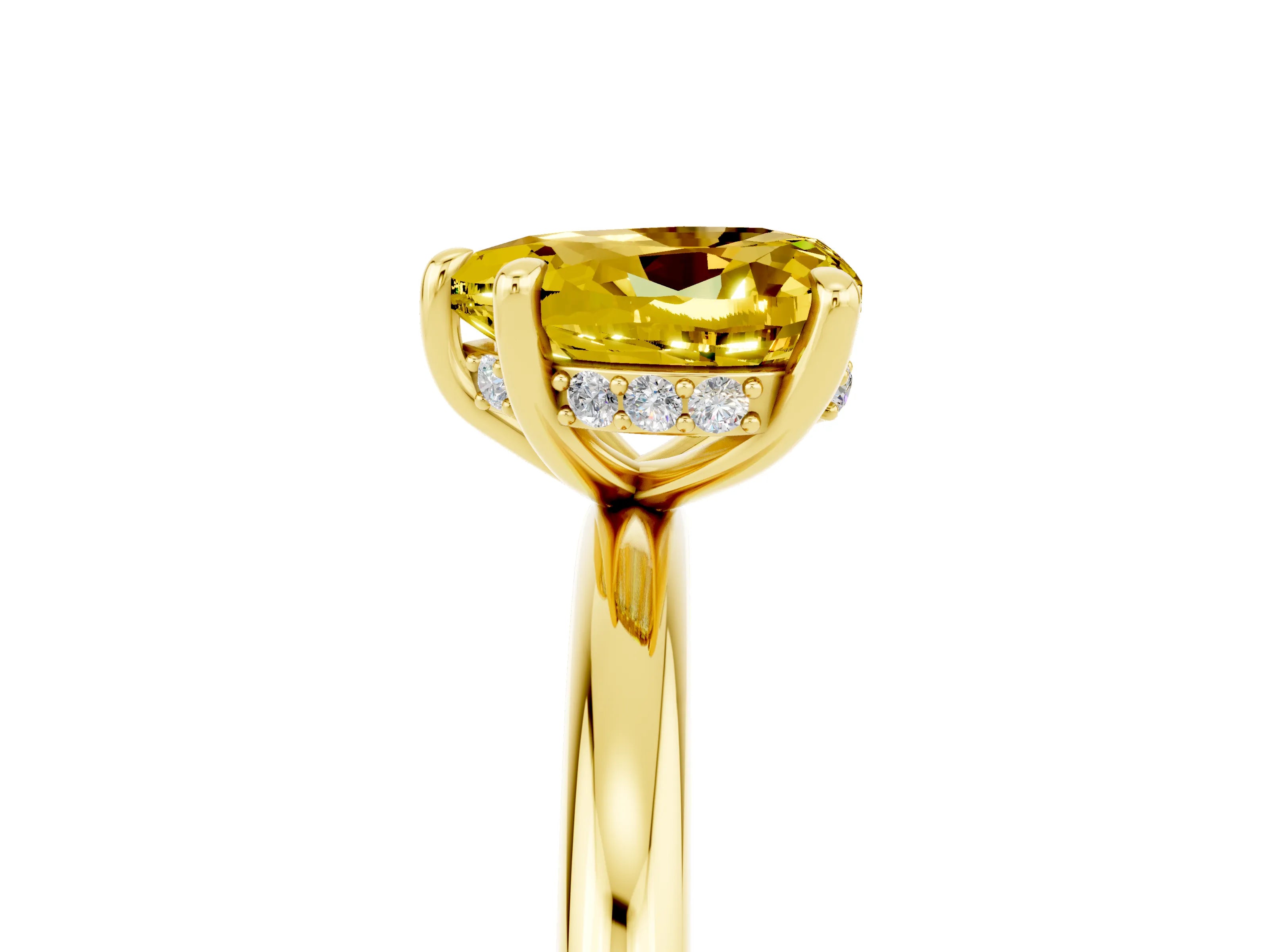 Yellow gold Heart Cut Yellow Sapphire Solitaire Ring with Thin Band and Four-Prong Setting_29