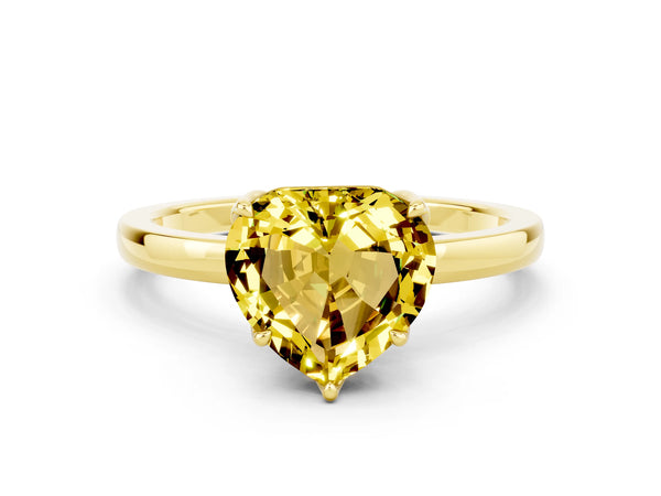 Yellow gold Heart Cut Yellow Sapphire Solitaire Ring with Thin Band and Prong Setting