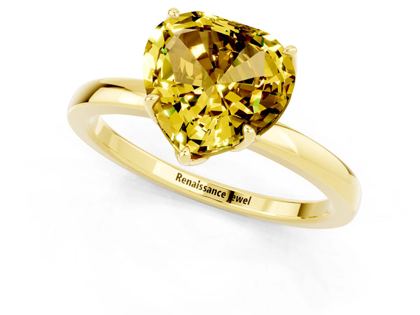 Yellow gold Heart Cut Yellow Sapphire Solitaire Ring with Thin Band and Prong Setting