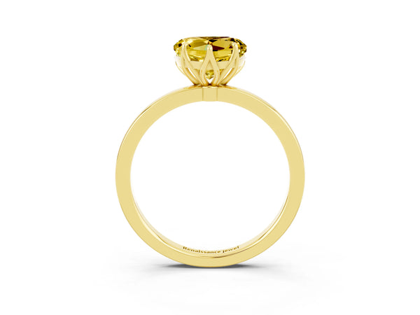 Yellow gold Heart Cut Yellow Sapphire Solitaire Ring with Thin Band and Prong Setting