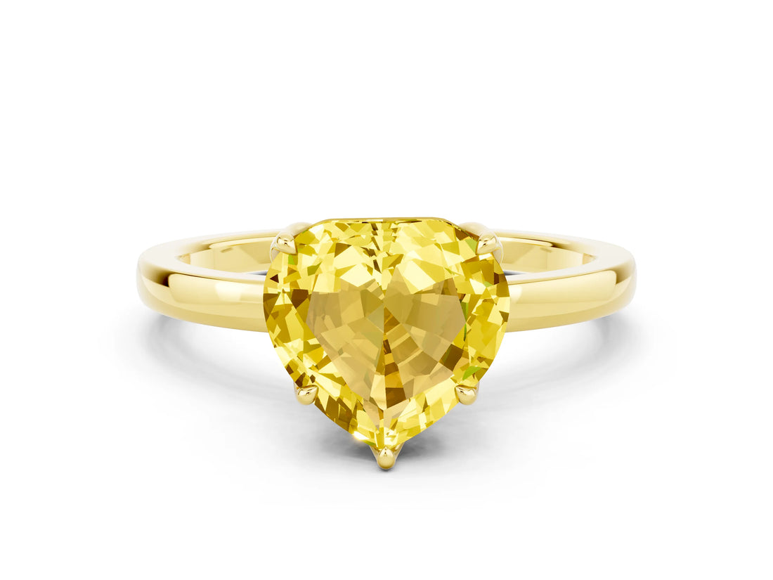 Yellow gold Heart Cut Yellow Sapphire Solitaire Ring with Thin Band and Prong Setting_24