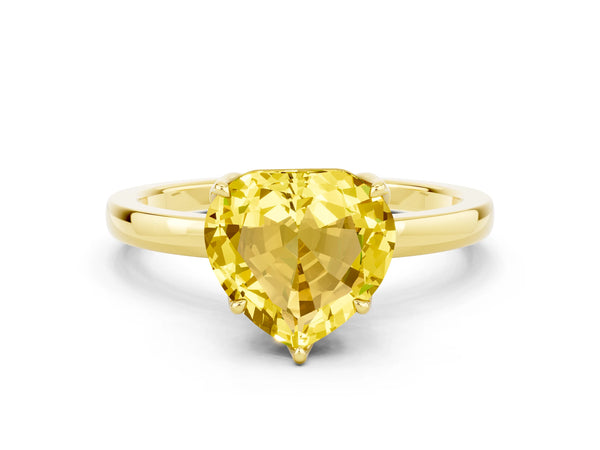 Yellow gold Heart Cut Yellow Sapphire Solitaire Ring with Thin Band and Prong Setting