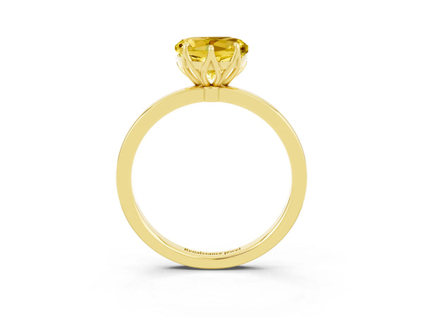 Yellow gold Heart Cut Yellow Sapphire Solitaire Ring with Thin Band and Prong Setting