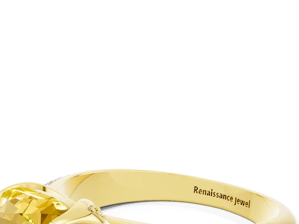 Yellow gold Heart Cut Yellow Sapphire Solitaire Ring with Three-Row Pavé Band and Four-Prong Setting