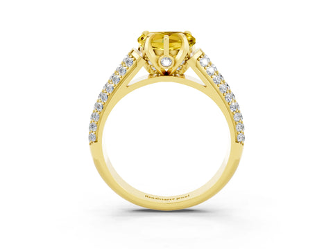 Yellow gold Heart Cut Yellow Sapphire Solitaire Ring with Three-Row Pavé Band and Four-Prong Setting_15