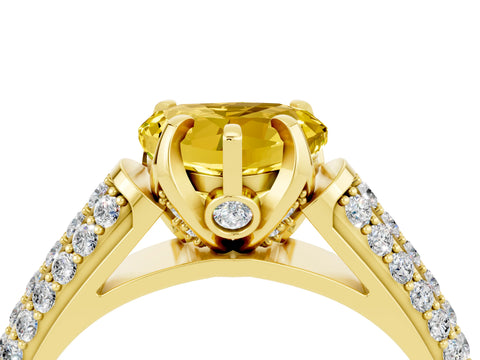 Yellow gold Heart Cut Yellow Sapphire Solitaire Ring with Three-Row Pavé Band and Four-Prong Setting_16