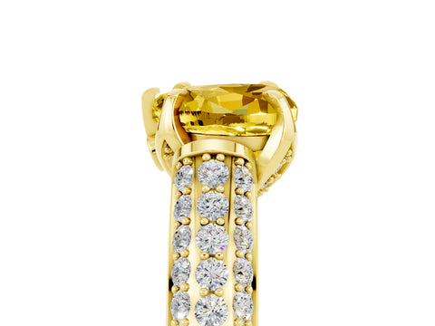 Yellow gold Heart Cut Yellow Sapphire Solitaire Ring with Three-Row Pavé Band and Four-Prong Setting_17