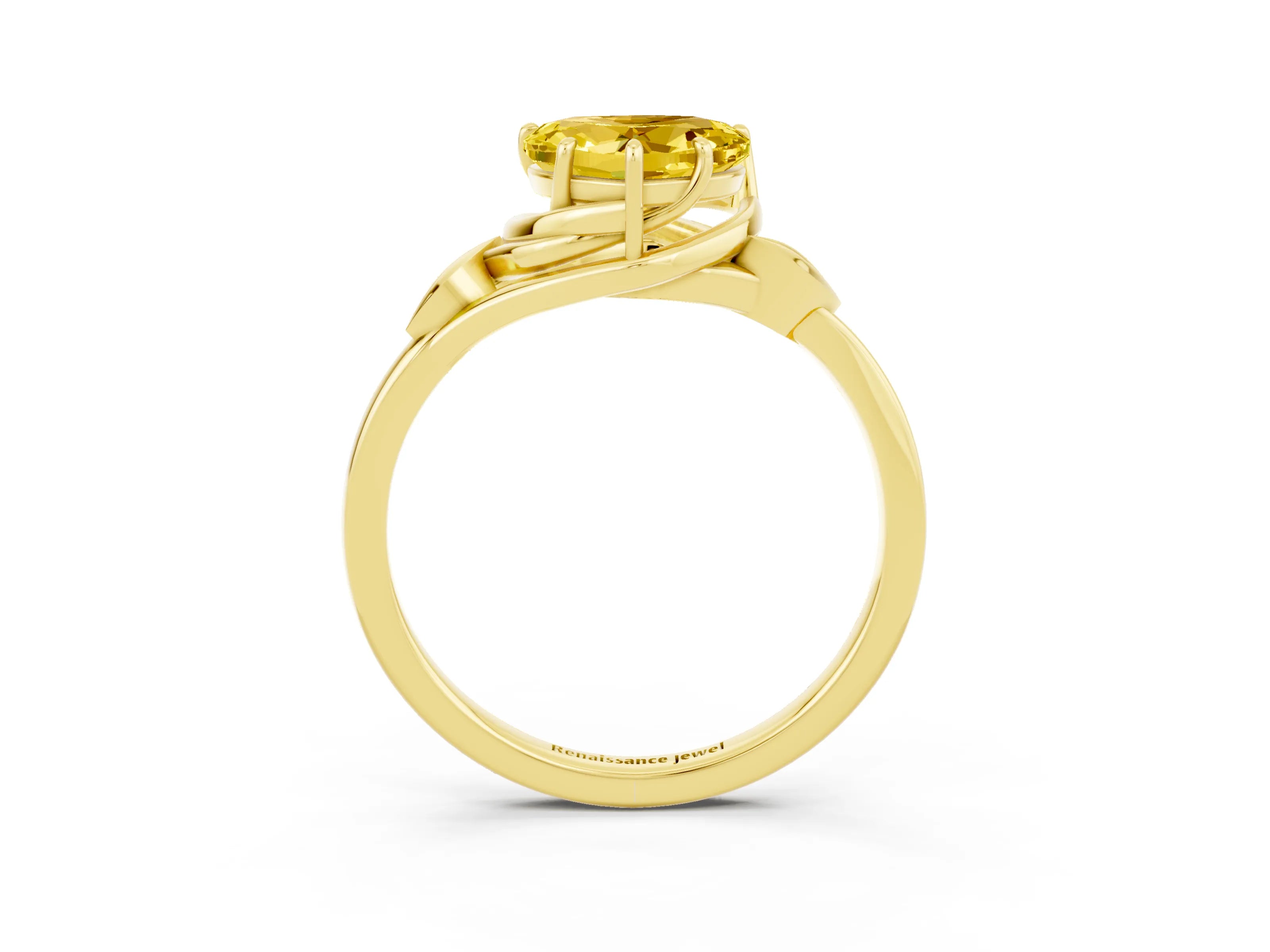Yellow gold Heart Cut Yellow Sapphire Solitaire Ring with Twist Band and Four-Prong Setting_27