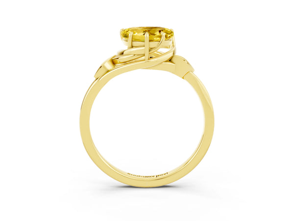 Yellow gold Heart Cut Yellow Sapphire Solitaire Ring with Twist Band and Four-Prong Setting