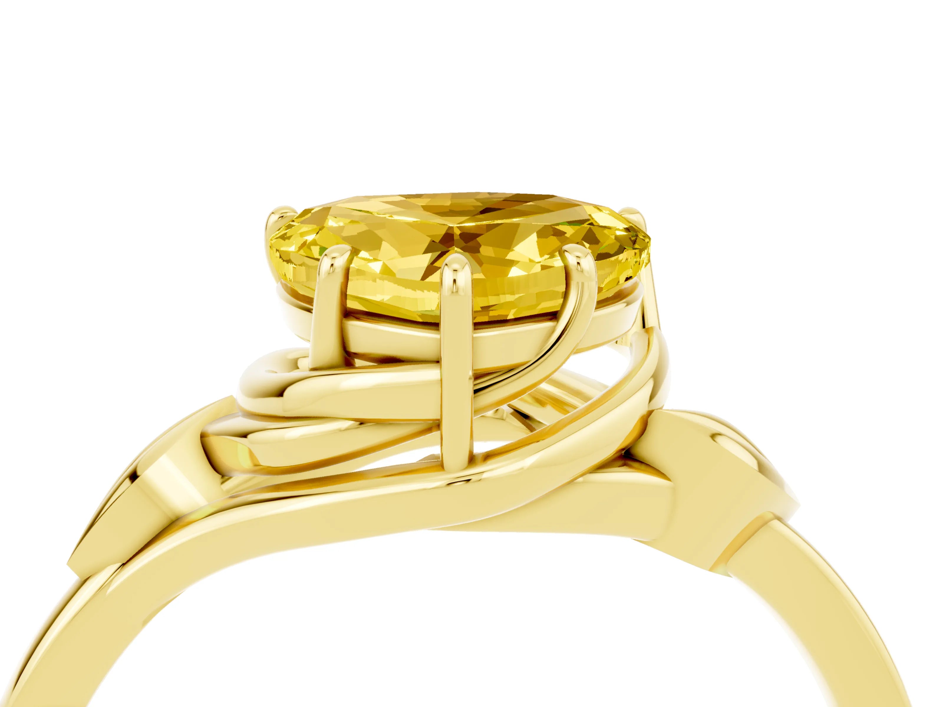 Yellow gold Heart Cut Yellow Sapphire Solitaire Ring with Twist Band and Four-Prong Setting_28