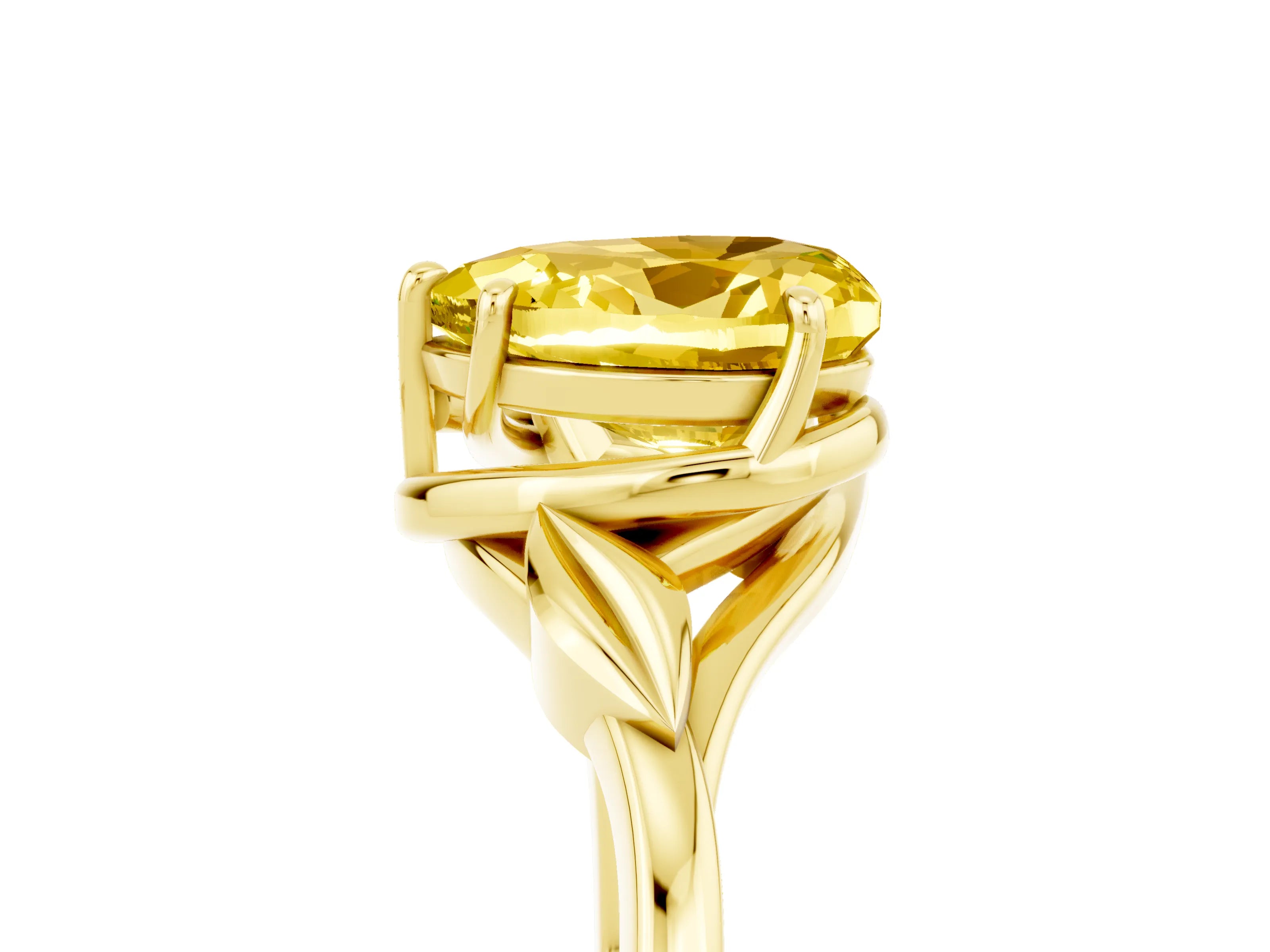 Yellow gold Heart Cut Yellow Sapphire Solitaire Ring with Twist Band and Four-Prong Setting_29