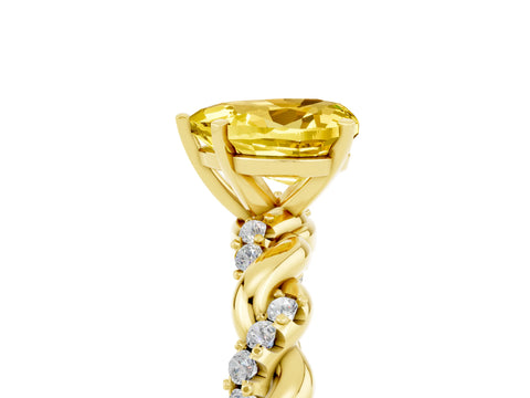 Yellow gold Heart Cut Yellow Sapphire Solitaire Ring with Twisted Band and Pavé Accents_5