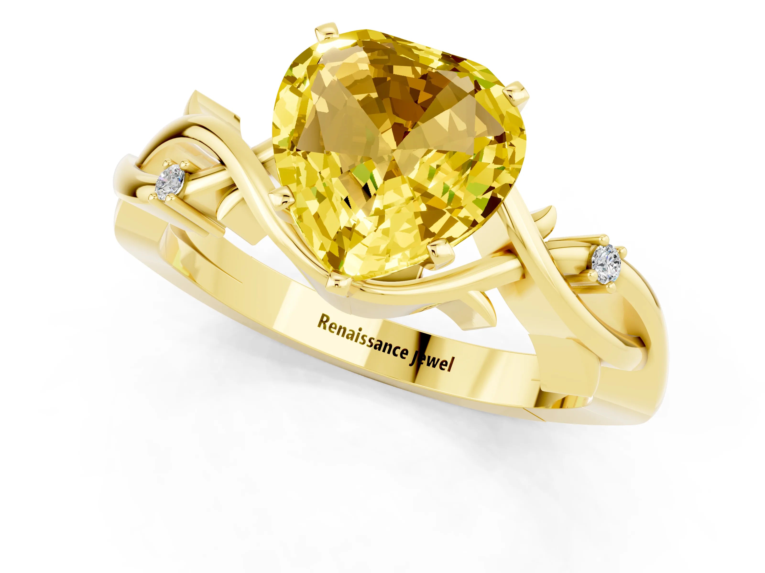 Yellow gold Heart Cut Yellow Sapphire Solitaire Ring with Twisted Band and Prong Setting_1