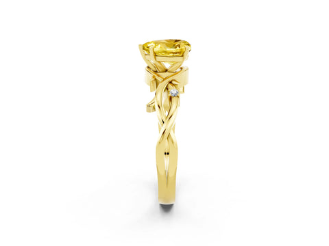 Yellow gold Heart Cut Yellow Sapphire Solitaire Ring with Twisted Band and Prong Setting_2