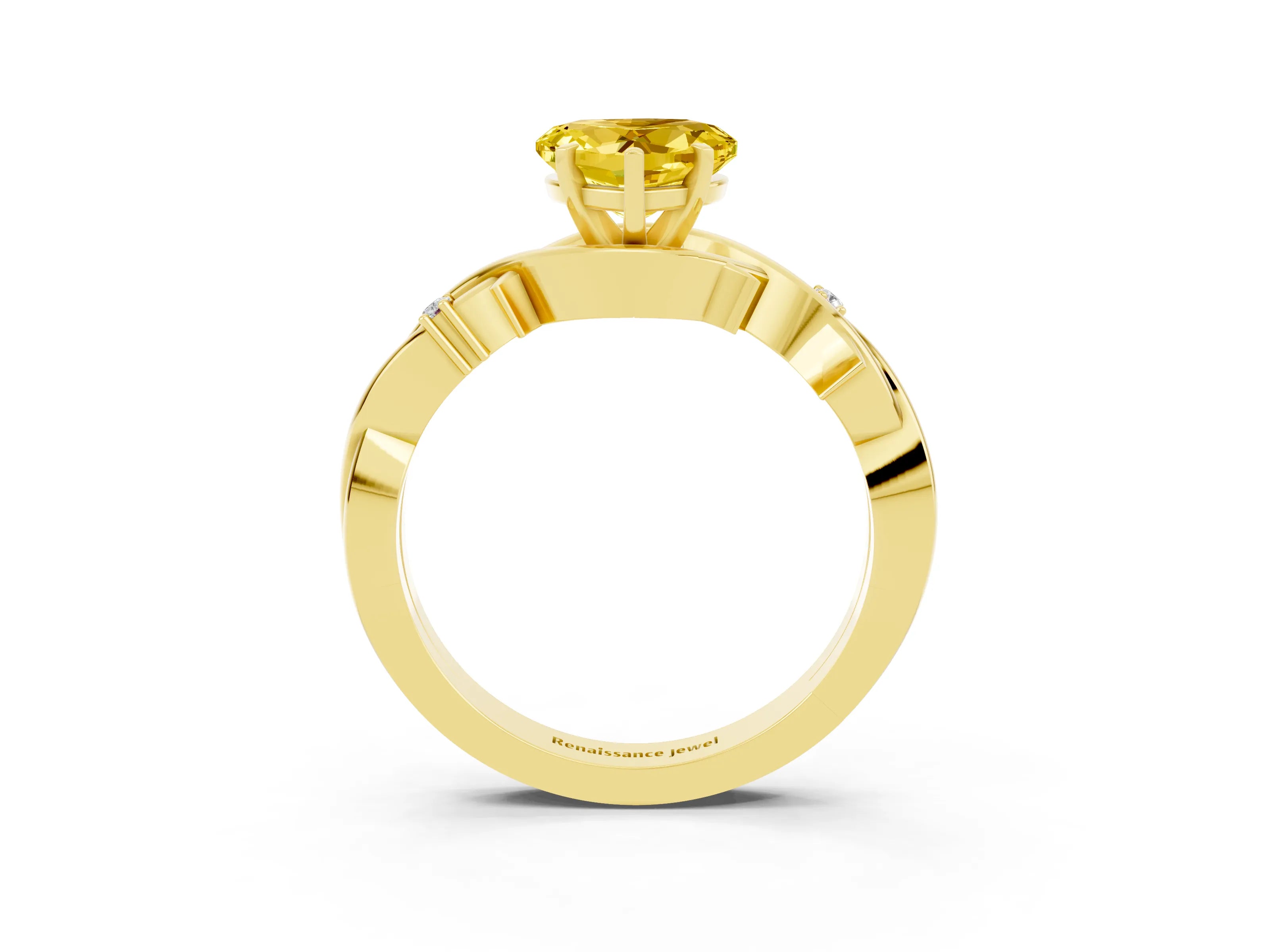 Yellow gold Heart Cut Yellow Sapphire Solitaire Ring with Twisted Band and Prong Setting_3
