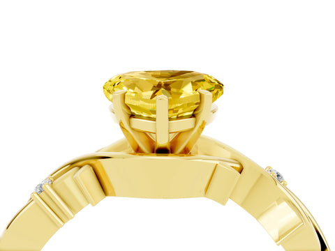 Yellow gold Heart Cut Yellow Sapphire Solitaire Ring with Twisted Band and Prong Setting_4