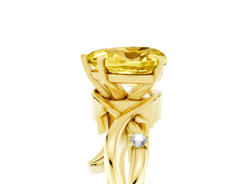 Yellow gold Heart Cut Yellow Sapphire Solitaire Ring with Twisted Band and Prong Setting_5
