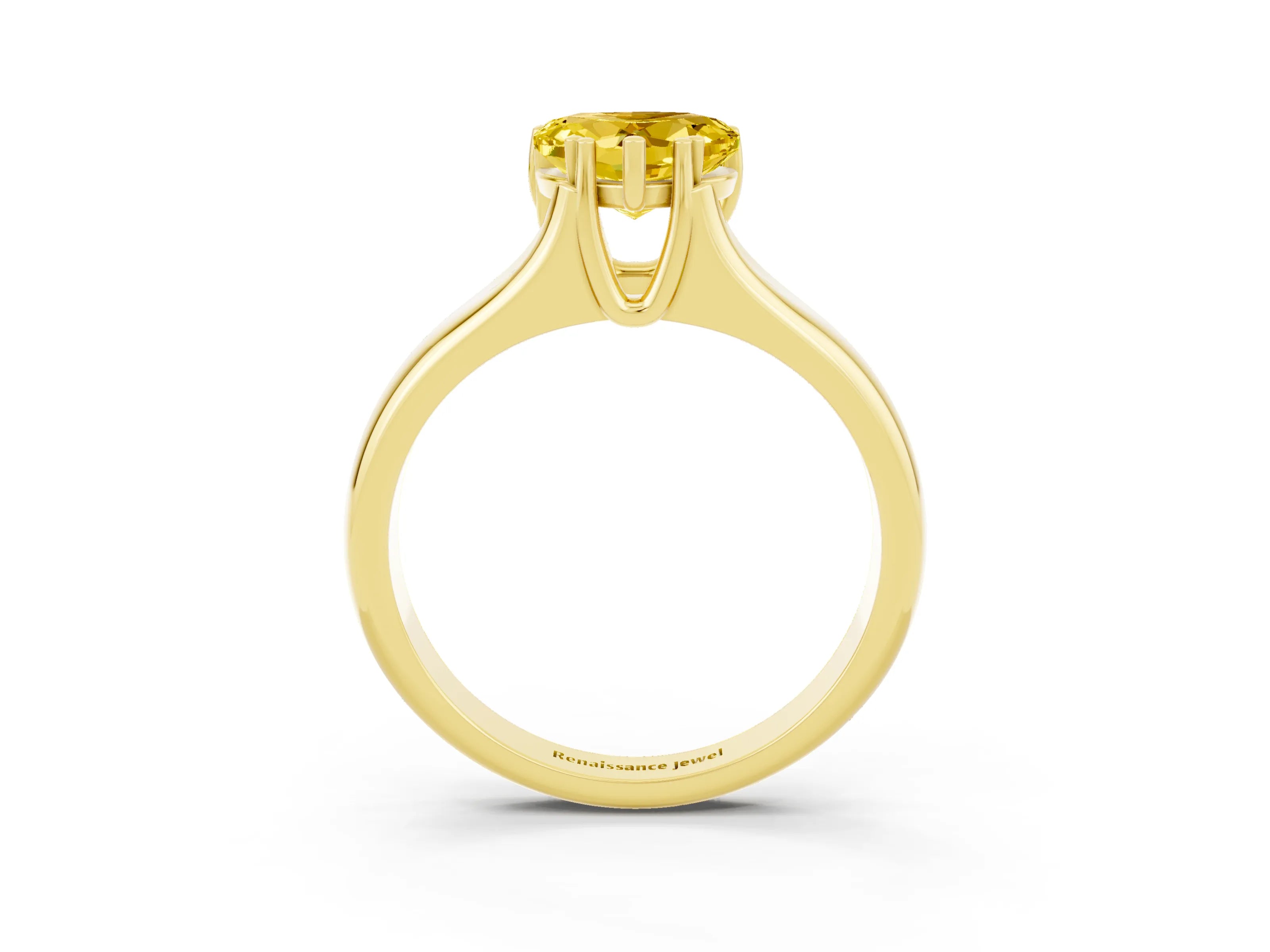 Yellow gold Heart Cut Yellow Sapphire Solitaire Ring with Wide Band and Prong Setting_27