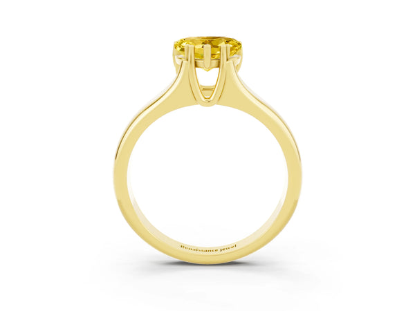 Yellow gold Heart Cut Yellow Sapphire Solitaire Ring with Wide Band and Prong Setting