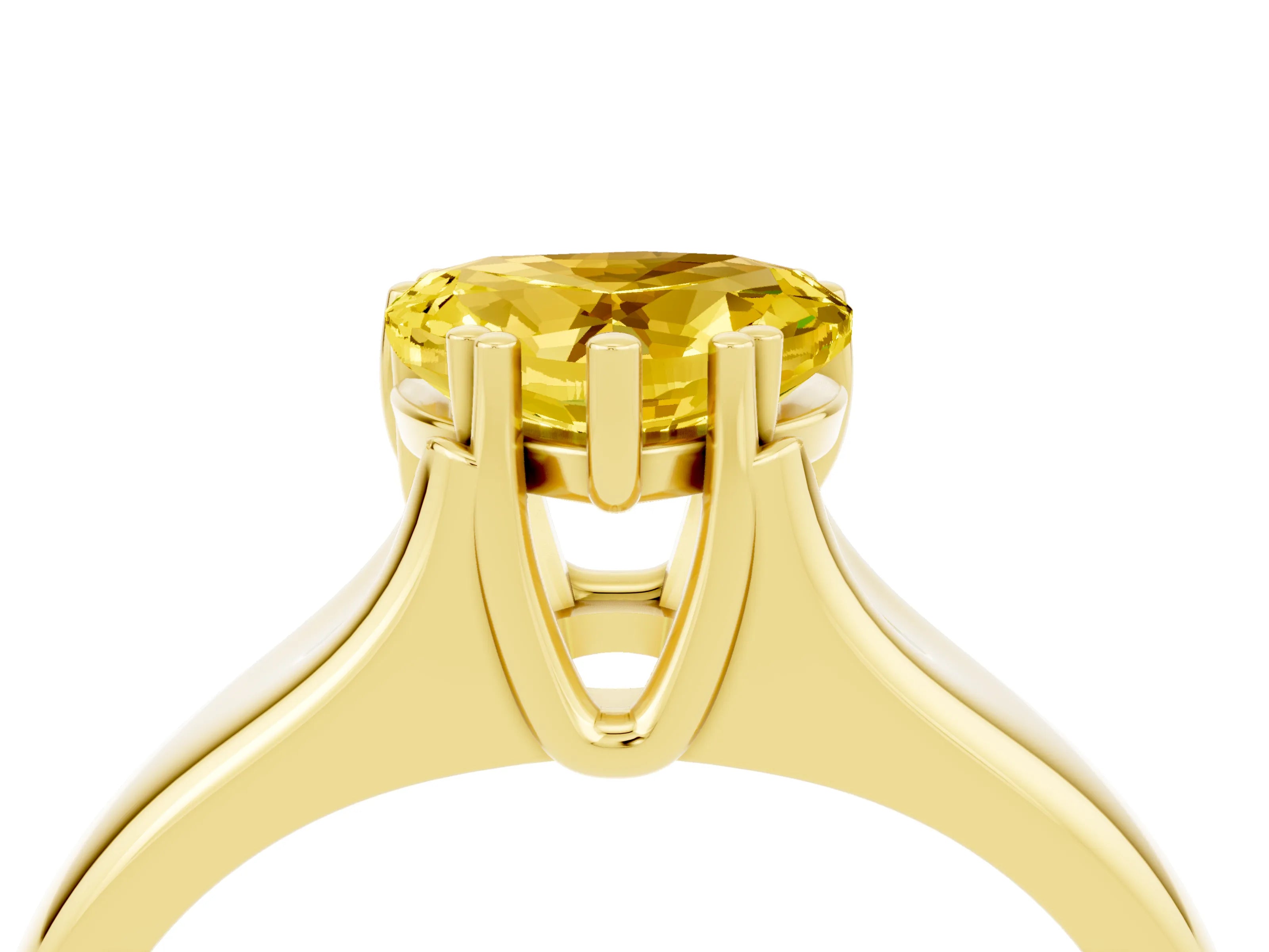 Yellow gold Heart Cut Yellow Sapphire Solitaire Ring with Wide Band and Prong Setting_28