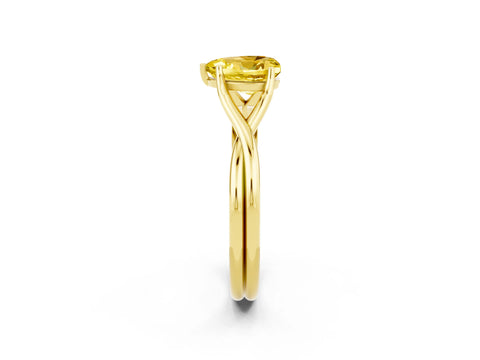 Yellow gold Heart Cut Yellow Sapphire Solitaire Twist Band Prong Setting Ring_86