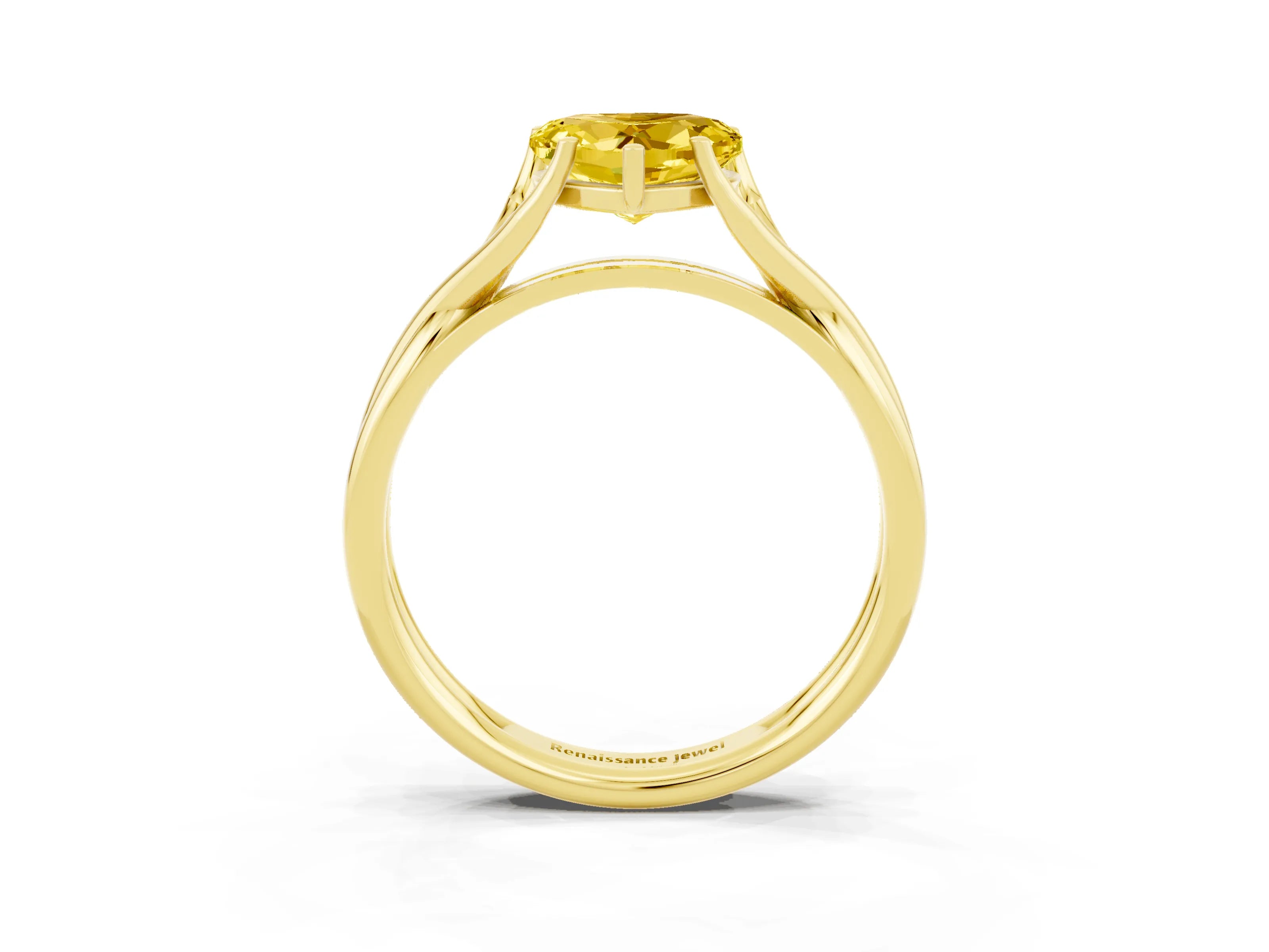 Yellow gold Heart Cut Yellow Sapphire Solitaire Twist Band Prong Setting Ring_87