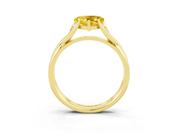 Yellow gold Heart Cut Yellow Sapphire Solitaire Twist Band Prong Setting Ring