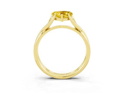 Yellow gold Heart Cut Yellow Sapphire Solitaire Twist Band Prong Setting Ring_87