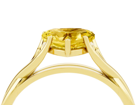 Yellow gold Heart Cut Yellow Sapphire Solitaire Twist Band Prong Setting Ring_88