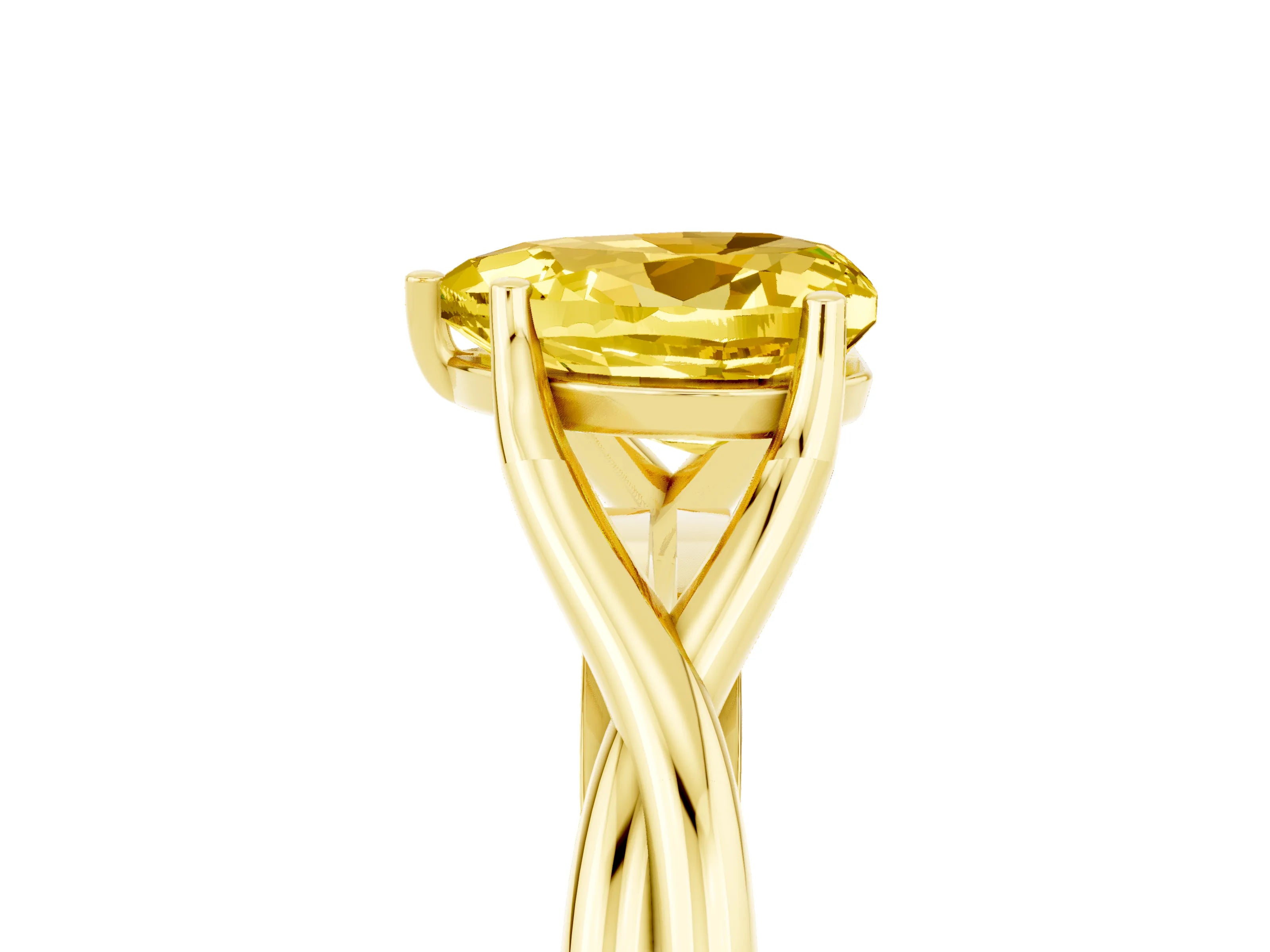 Yellow gold Heart Cut Yellow Sapphire Solitaire Twist Band Prong Setting Ring_89