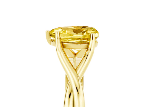 Yellow gold Heart Cut Yellow Sapphire Solitaire Twist Band Prong Setting Ring_89