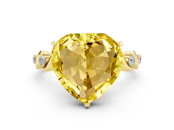 Yellow gold Heart Cut Yellow Sapphire Solitaire Twisted Band with Round  Accents and Prong Setting