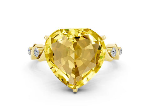 Yellow gold Heart Cut Yellow Sapphire Solitaire Twisted Band with Round  Accents and Prong Setting_12