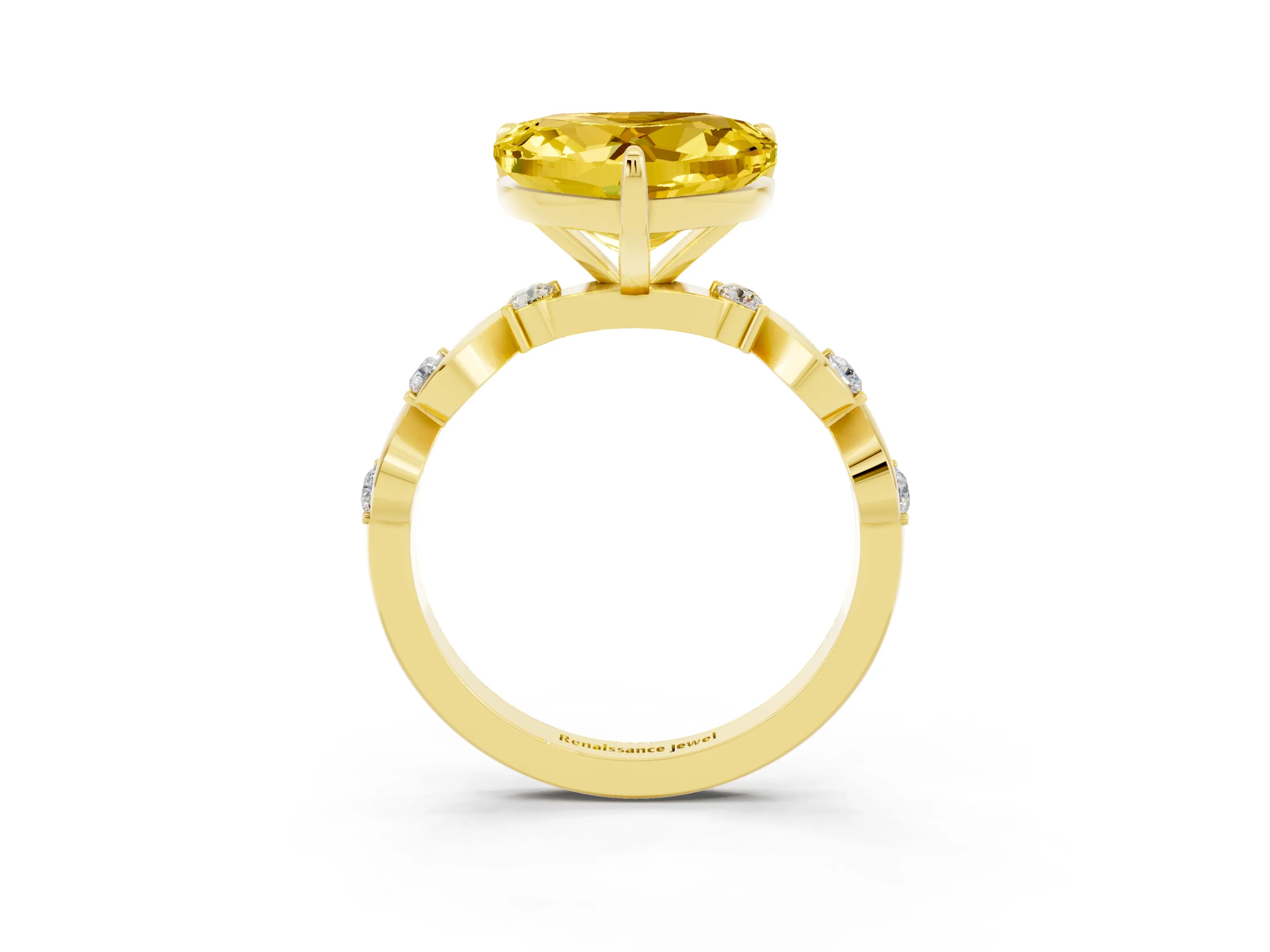 Yellow gold Heart Cut Yellow Sapphire Solitaire Twisted Band with Round  Accents and Prong Setting_15