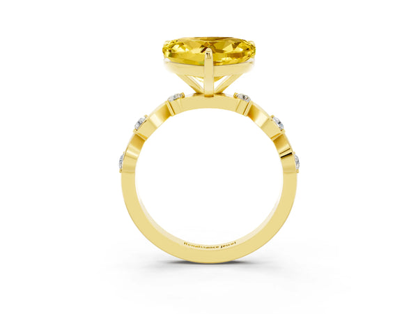 Yellow gold Heart Cut Yellow Sapphire Solitaire Twisted Band with Round  Accents and Prong Setting