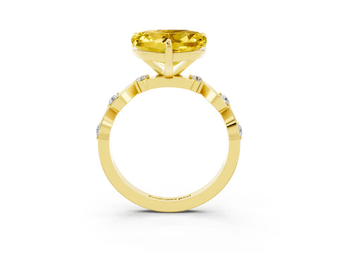 Yellow gold Heart Cut Yellow Sapphire Solitaire Twisted Band with Round  Accents and Prong Setting_15