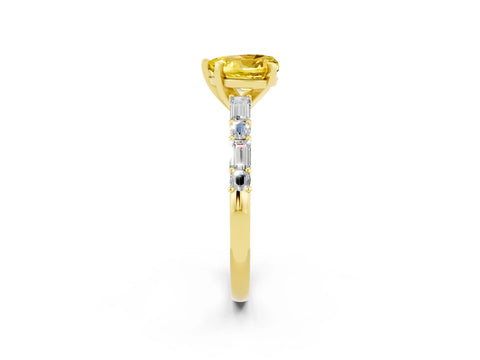Yellow gold Heart Cut Yellow Sapphire Solitaire with Side Baguettes and Channel Set Band_26