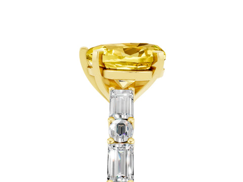 Yellow gold Heart Cut Yellow Sapphire Solitaire with Side Baguettes and Channel Set Band_29