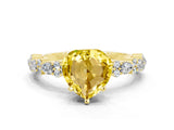 Yellow gold Heart Cut Yellow Sapphire Solitaire with Side Stones, Pave Band, Four-Prong Setting_60