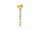 Yellow gold Heart Cut Yellow Sapphire Solitaire with Side Stones, Pave Band, Four-Prong Setting_62