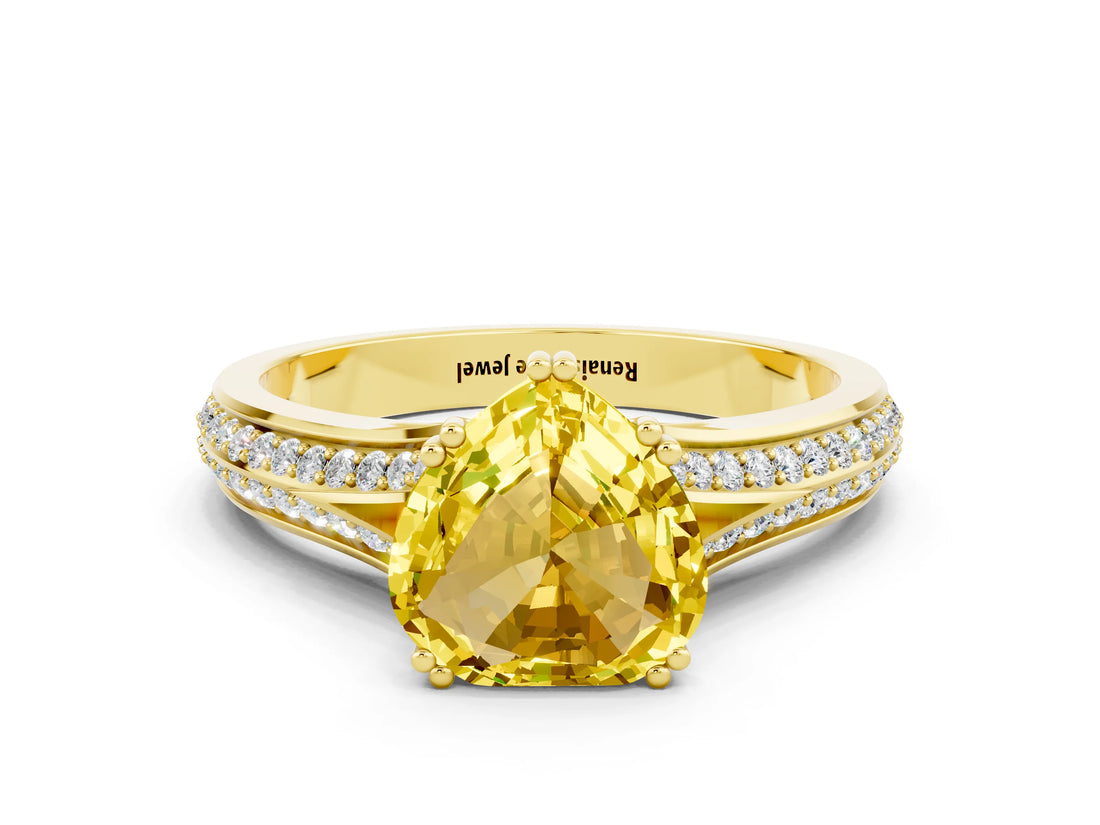 Yellow gold Heart Cut Yellow Sapphire Split Shank Engagement Ring with Pavé Band_24